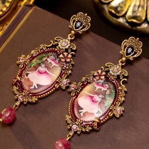 Elegant Gold and Pink Ballerina Earrings